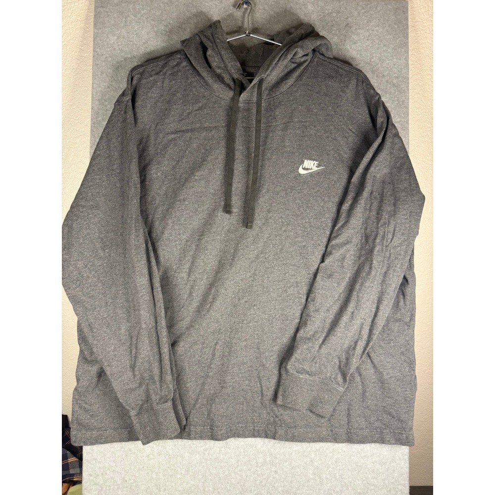 Nike Mens XXL Charcoal Heather Grey Long Sleeve Hooded T-Shirt Pullover Hoodie